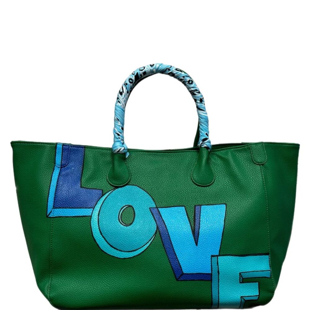 Everyday Vegan Leather Tote - Hand Painted LOVE